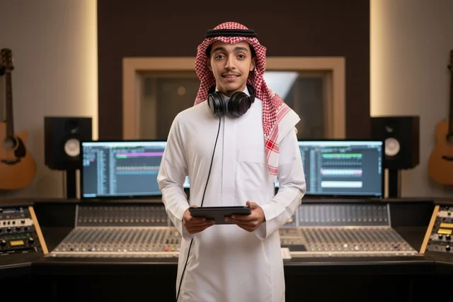 Saudi Music Producer in Professional Recording Studio