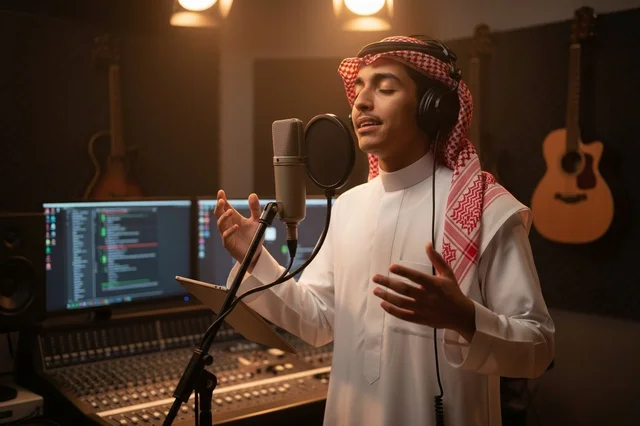 Saudi Man Singing in Professional Recording Studio