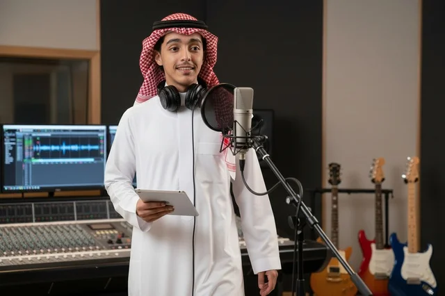 Saudi Male Singer in Music Recording Studio