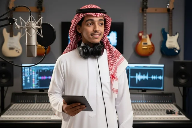 Saudi Man in Professional Music Recording Studio