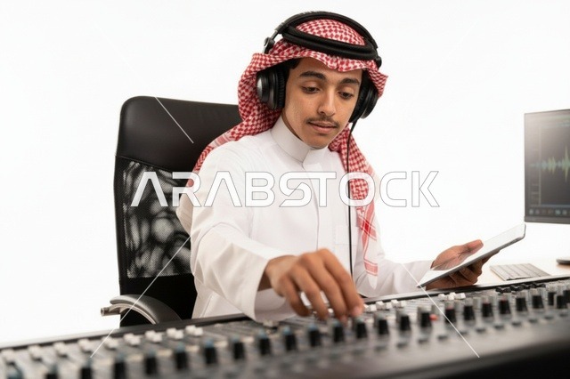 مهندس صوت سعودي يعمل في استوديو إنتاج