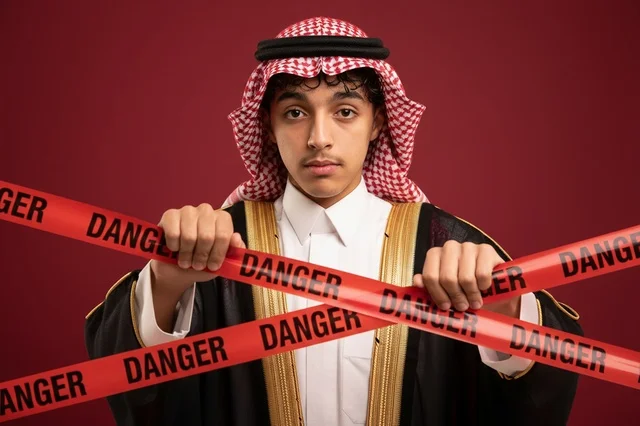 شاب سعودي بالزي التقليدي وخلفية تحذيرية