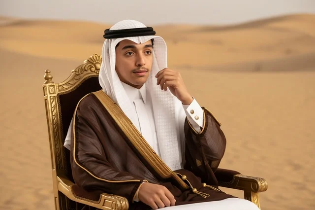 رجل سعودي بالبشت التقليدي في الصحراء