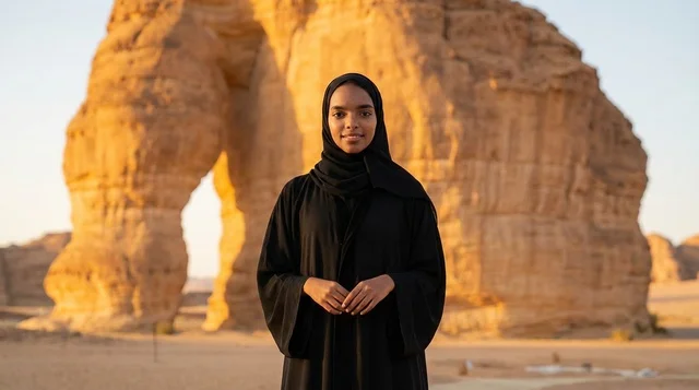 Saudi Woman at Elephant Rock AlUla Sunset Saudi Woman at Elephant Rock AlUla Sunset