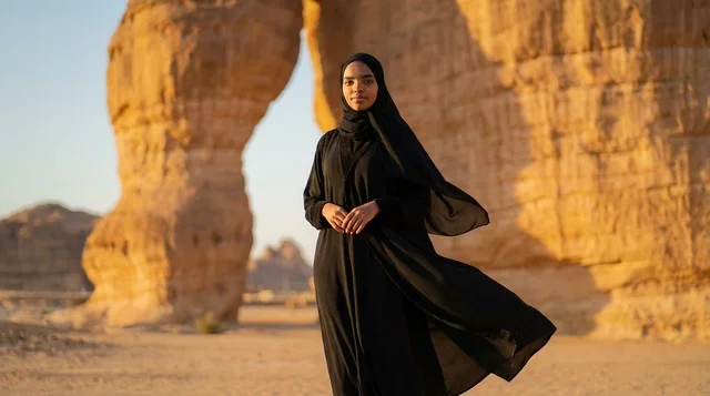 Saudi Woman in Abaya at Elephant Rock AlUla