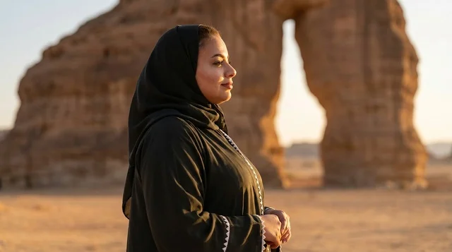 Saudi Woman at Elephant Rock AlUla Sunset