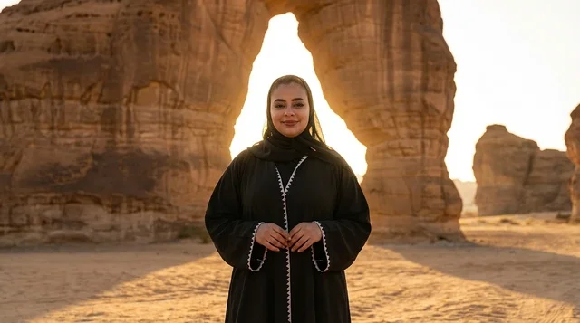 Saudi Woman at Elephant Rock AlUla Sunset