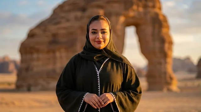 Saudi Woman at Elephant Rock AlUla Desert