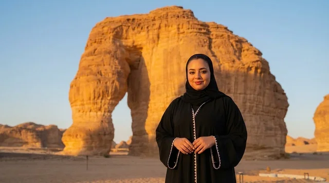 Saudi Woman at Elephant Rock AlUla Sunset Saudi Woman at Elephant Rock AlUla Sunset