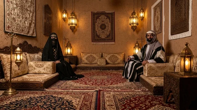 Saudi Man and Woman in Traditional Heritage Majlis