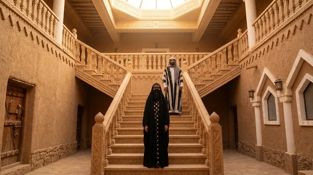 Emirati Man and Woman in Heritage Building
