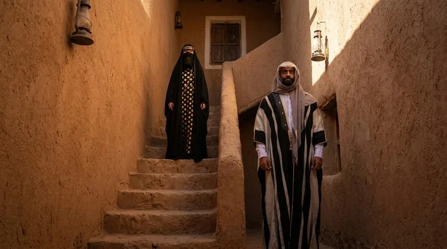 رجل وامرأة سعوديان باللباس التراثي التقليدي