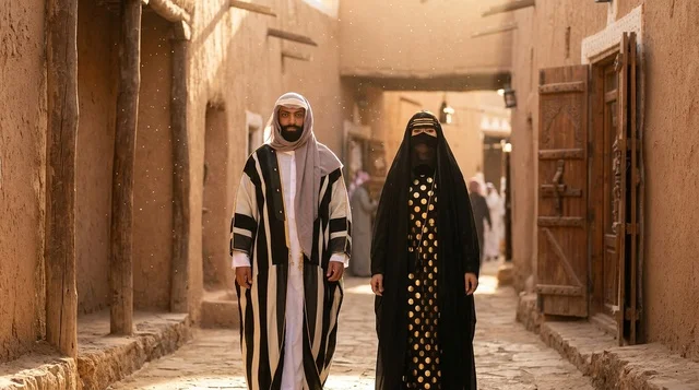 Saudi Couple in Traditional Dress at Heritage Village