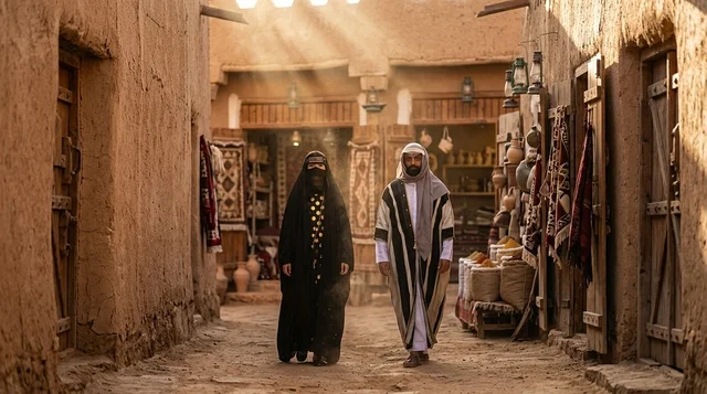 Saudi Couple in Traditional Attire at Heritage Village
