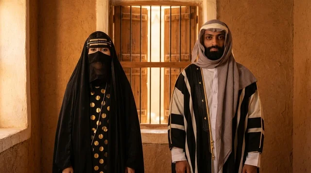رجل وامرأة إماراتيان بالزي الشعبي التقليدي رجل وامرأة إماراتيان بالزي الشعبي التقليدي