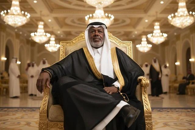 رجل سعودي مسن بالبشت التقليدي في قصر فاخر