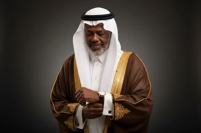 Saudi Senior Man in Traditional Bisht with Wristwatch