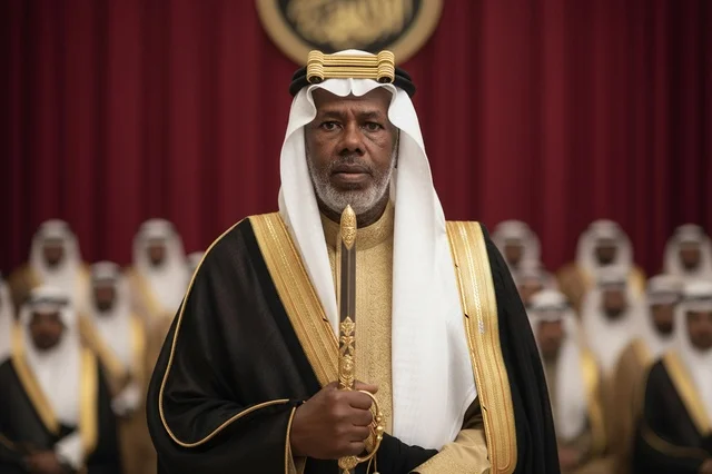 رجل سعودي مسن بالزي الملكي التقليدي والبشت والسيف