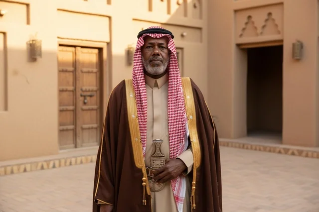 Elderly Saudi Man in Traditional Bisht at Heritage Site