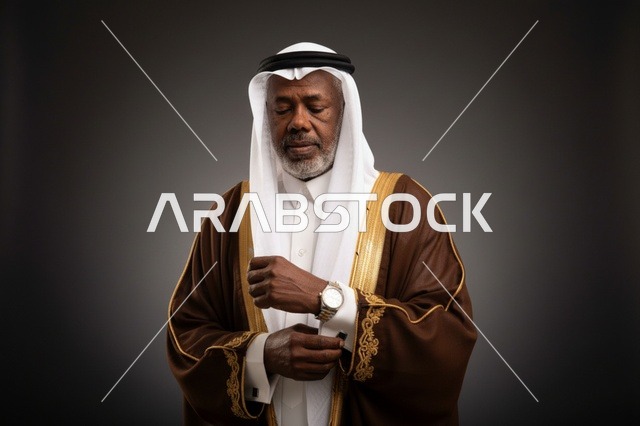 بورتريه لرجل سعودي مسن يرتدي البشت التقليدي