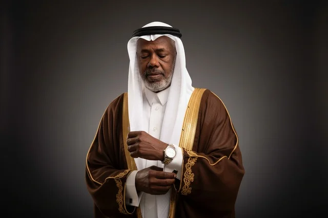 بورتريه لرجل سعودي مسن يرتدي البشت التقليدي