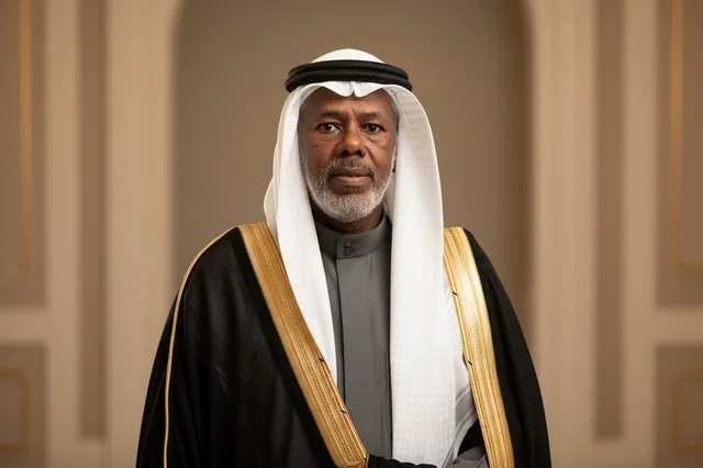رجل سعودي مسن بالبشت الأسود التقليدي