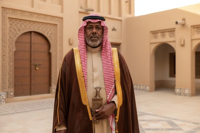 Elderly Saudi Man in Traditional Bisht and Shemagh