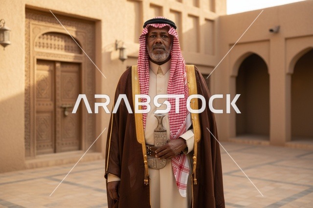 رجل سعودي مسن بالبشت التقليدي والغترة