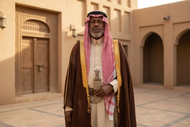 Elderly Saudi Man in Traditional Bisht and Ghutra