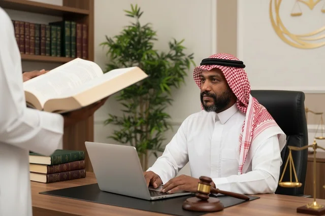 محامي سعودي بالزي التقليدي في مكتب قانوني