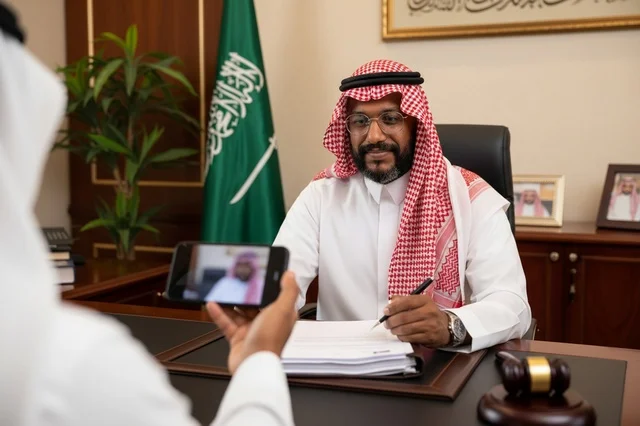 Saudi Businessman Recording Video in Office Desk