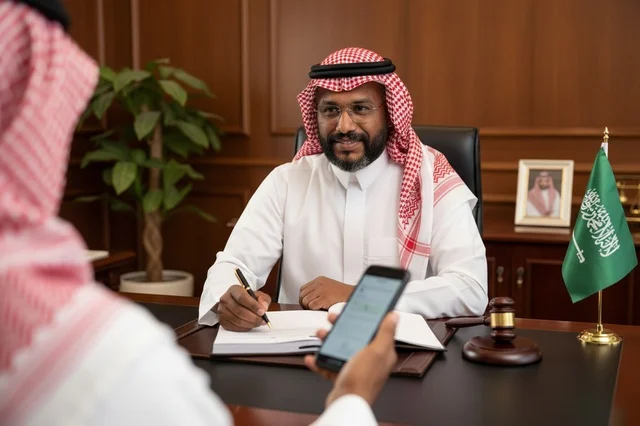 قاضي سعودي يوقع وثائق قانونية في المحكمة
