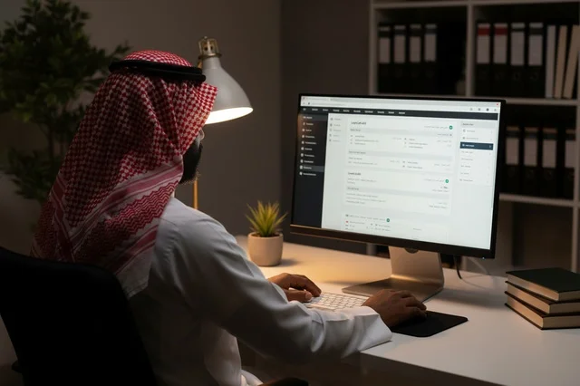 Saudi Man Working on Computer in Office