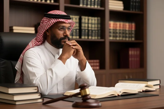 قاضي سعودي باللباس التقليدي في مكتب قانوني