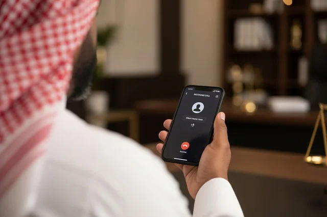 رجل أعمال سعودي يتلقى مكالمة هاتفية في المكتب