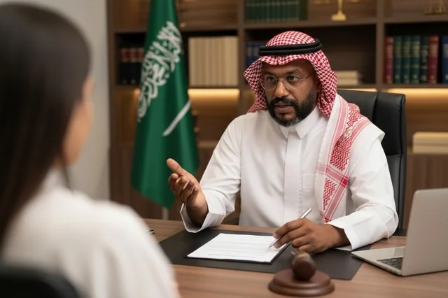 محامي سعودي بالزي التقليدي في مكتب قانوني