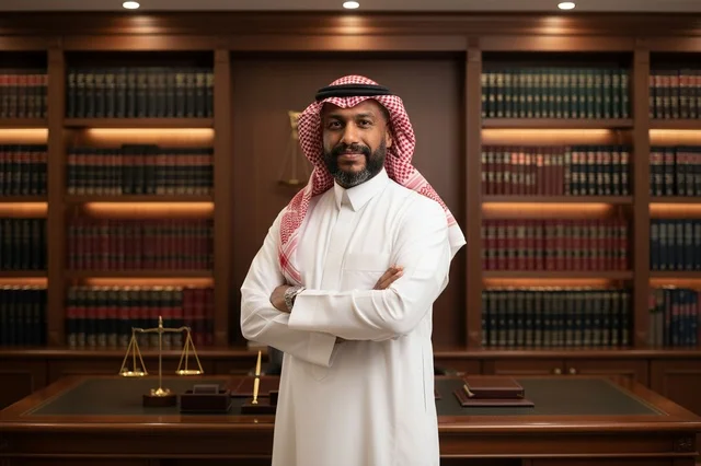 محامي سعودي بالزي التقليدي في مكتب قانوني