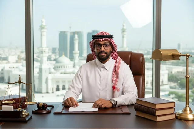 محامي سعودي في مكتب يطل على المسجد النبوي