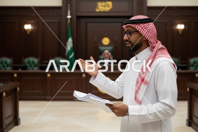 محامٍ سعودي يحمل وثائق في جلسة استماع بالمحكمة