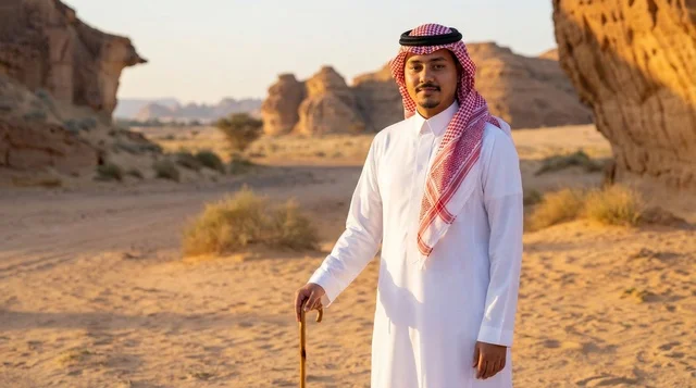 Saudi Man in Desert with Traditional Clothing
