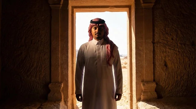 Saudi Man in Traditional Dress at Desert Heritage Site