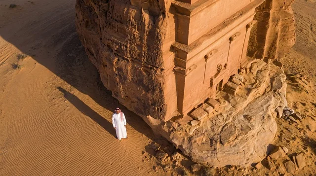 Saudi Man at Qasr al-Farid Tomb AlUla Desert