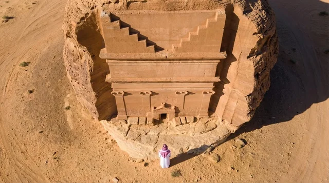 Saudi Man at Qasr al-Farid AlUla Aerial View