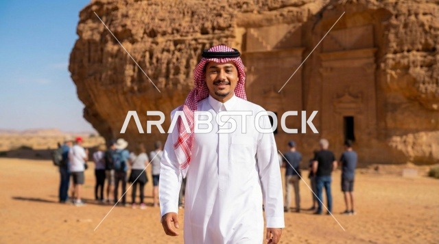 رجل سعودي في موقع الحجر الأثري بالعلا