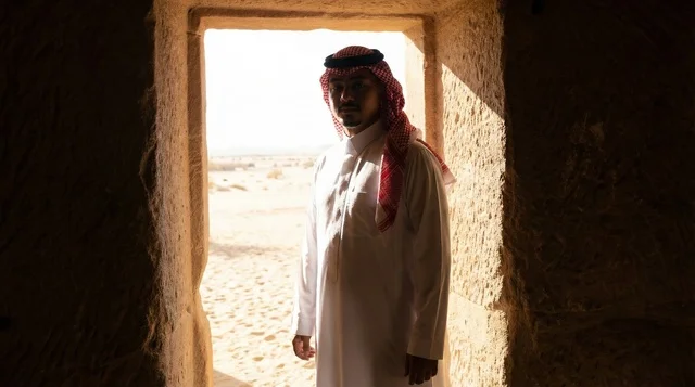 Saudi Man in Heritage Building Doorway