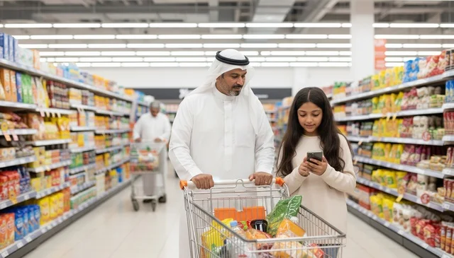 Emirati Father and Daughter Shopping in Supermarket