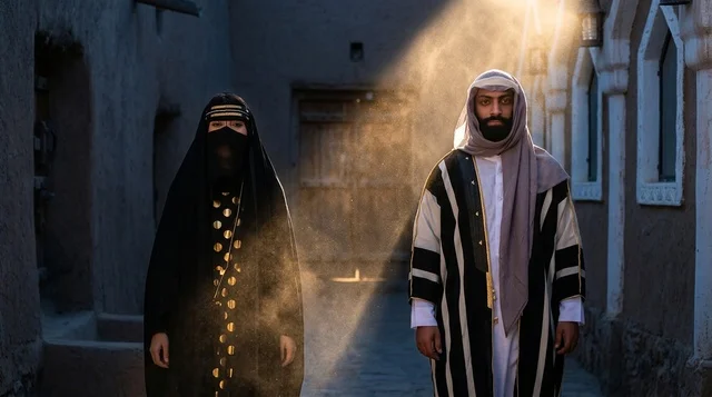 Saudi Man and Woman in Traditional Heritage Attire
