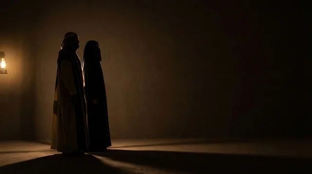 Saudi Couple in Traditional Dress Silhouette Interior