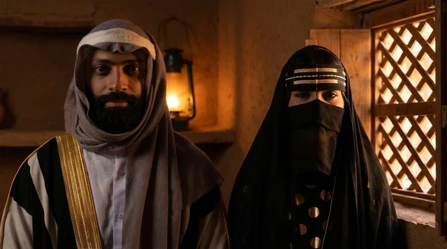 رجل وامرأة بملابس تراثية سعودية تقليدية