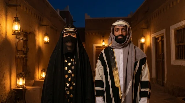 Saudi Couple in Traditional Attire at Heritage Village